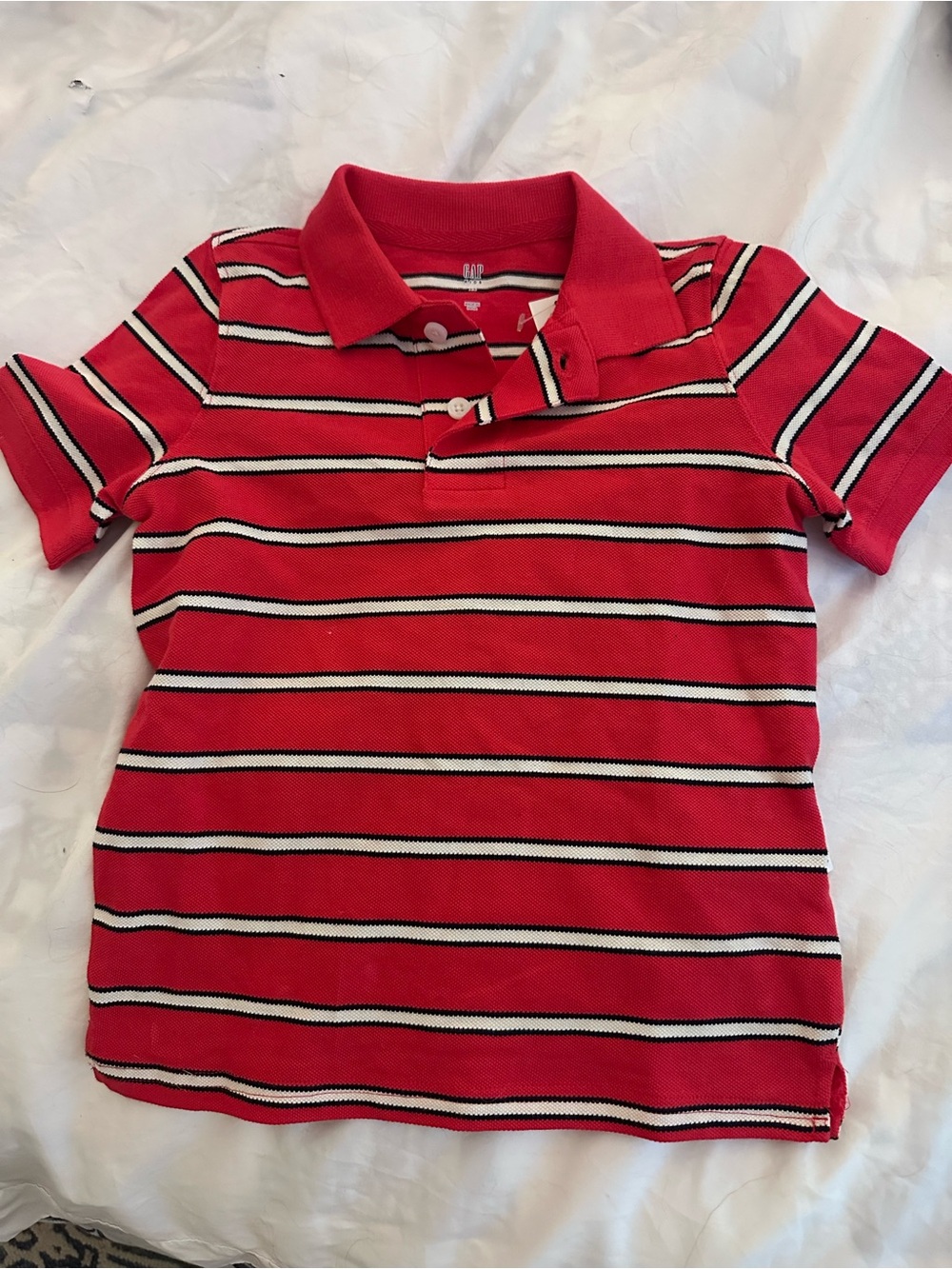 GAP Red Striped Polo with White and Black Accents